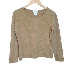 Talbots Petite Womens Tan Long Sleeve Reptile Pattern Straight Hem Top Size M